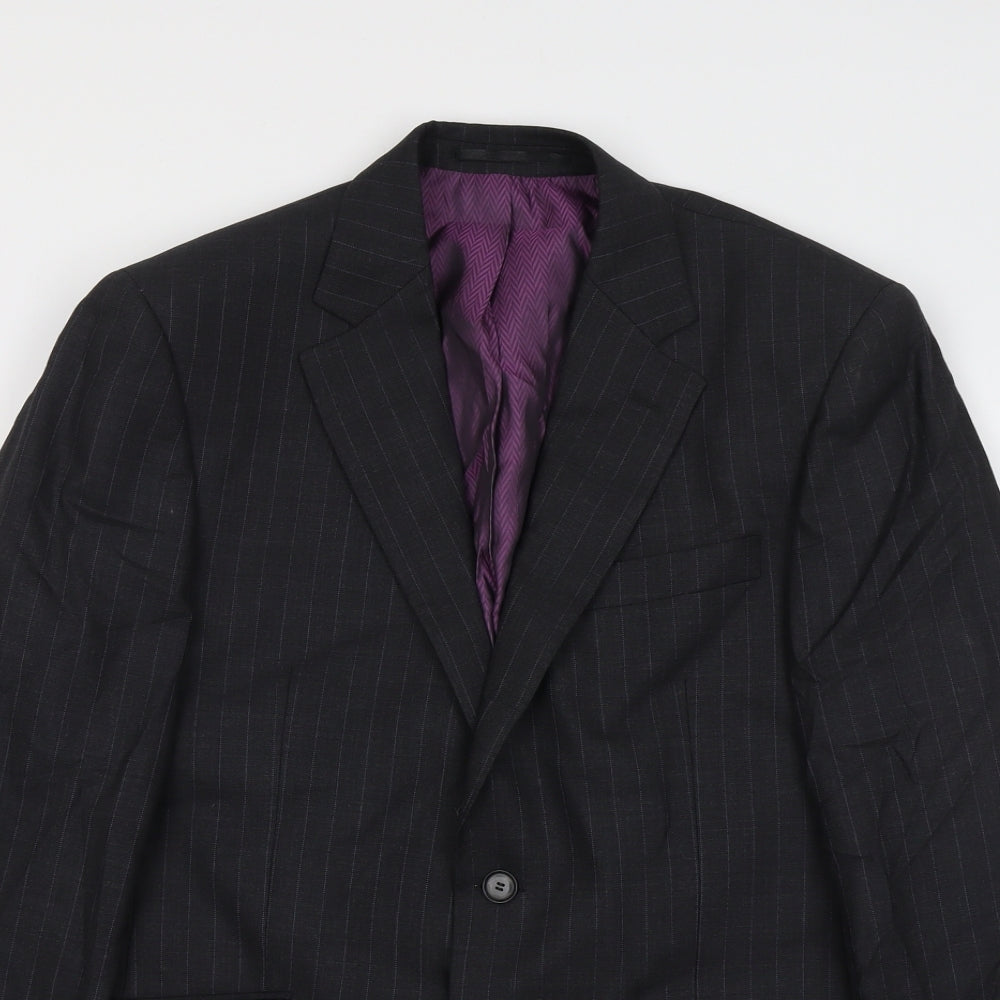 Racing Green Mens Grey Striped Wool Jacket Suit Jacket Size 42 Regular