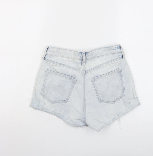 H&M Womens Blue Cotton Hot Pants Shorts Size 4 L3 in Regular Button
