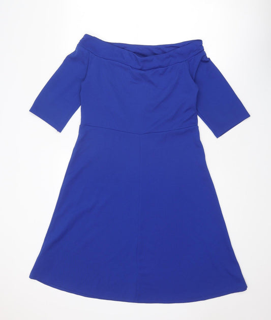 Anthology Womens Blue Polyester A-Line Size 12 Off the Shoulder Pullover