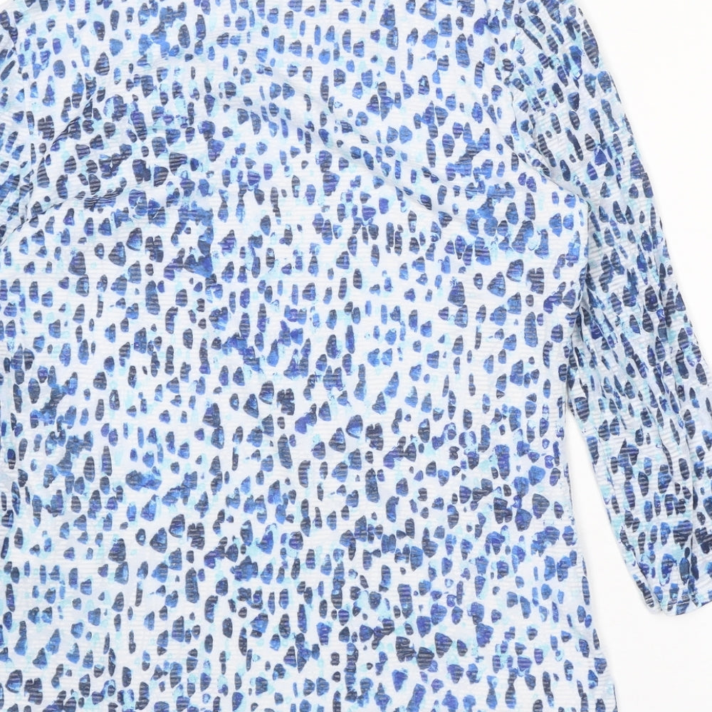 Classic Womens Blue Geometric Polyester Basic Blouse Size 10 V-Neck - Asymmetric Neckline