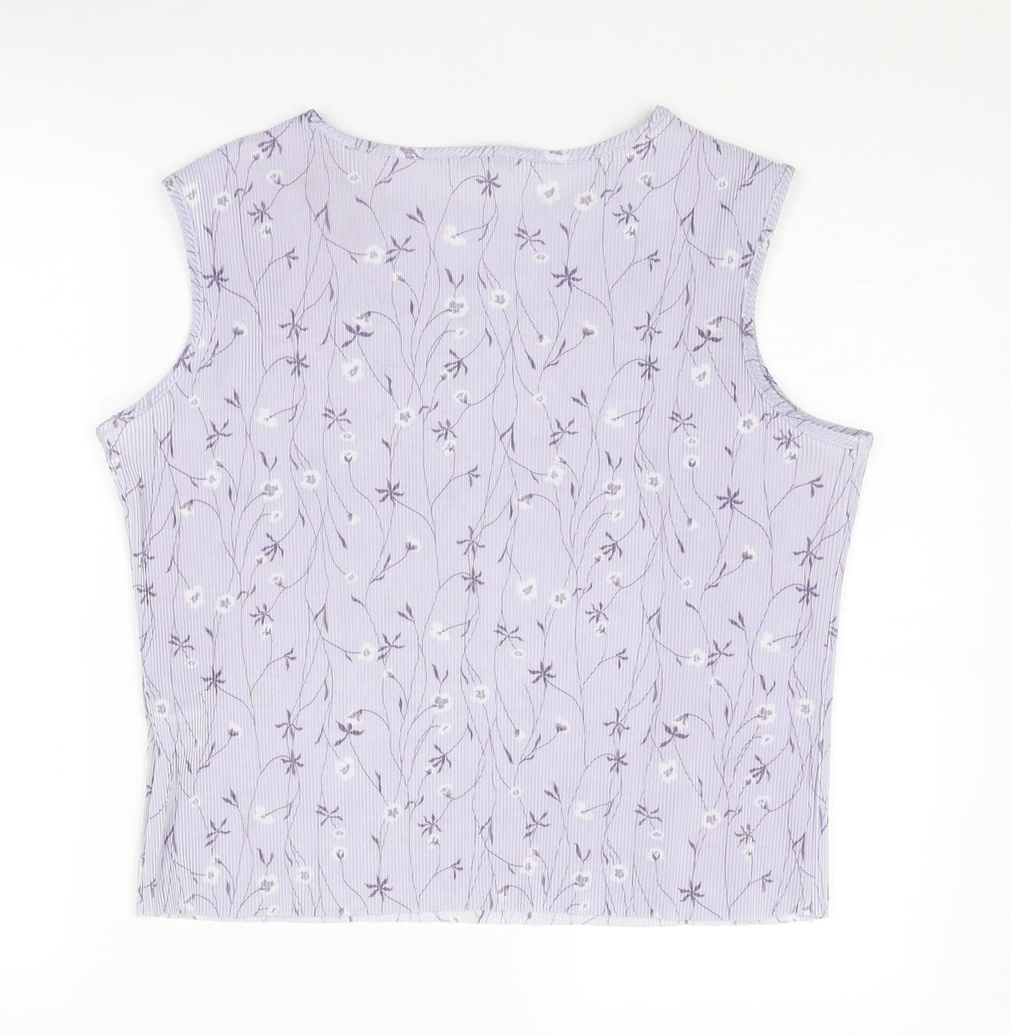 TWOTONE Womens Purple Geometric Polyester Basic Tank Size 16 Round Neck
