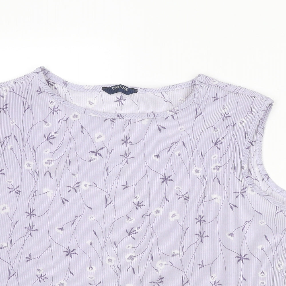 TWOTONE Womens Purple Geometric Polyester Basic Tank Size 16 Round Neck