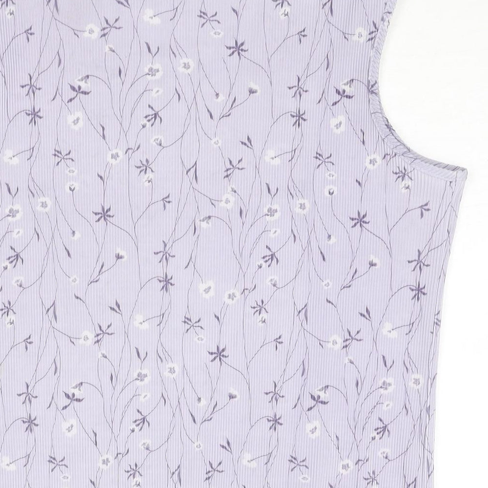 TWOTONE Womens Purple Geometric Polyester Basic Tank Size 16 Round Neck