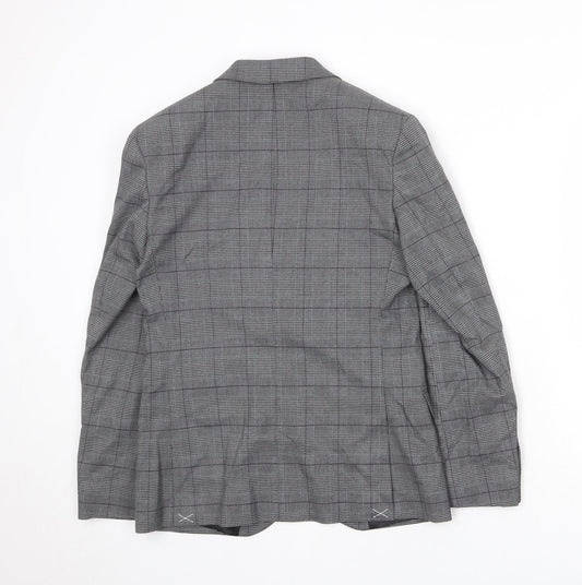 Marks and Spencer Mens Grey Plaid Polyester Jacket Suit Jacket Size 36 Regular