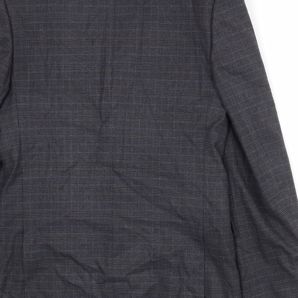 Marks and Spencer Mens Blue Plaid Polyester Jacket Suit Jacket Size 36 Regular