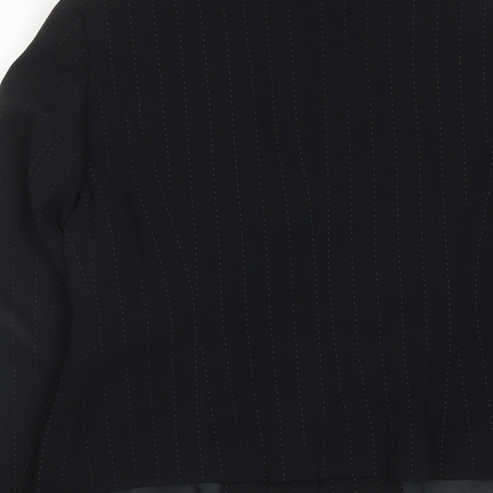 Brand and care label for Principles women’s black pinstripe polyester jacket suit jacket, size UK 12