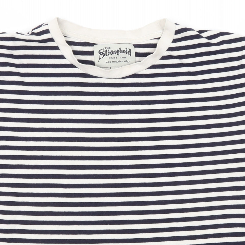 Stronghold Womens Blue Striped Cotton Basic T-Shirt Size M Round Neck
