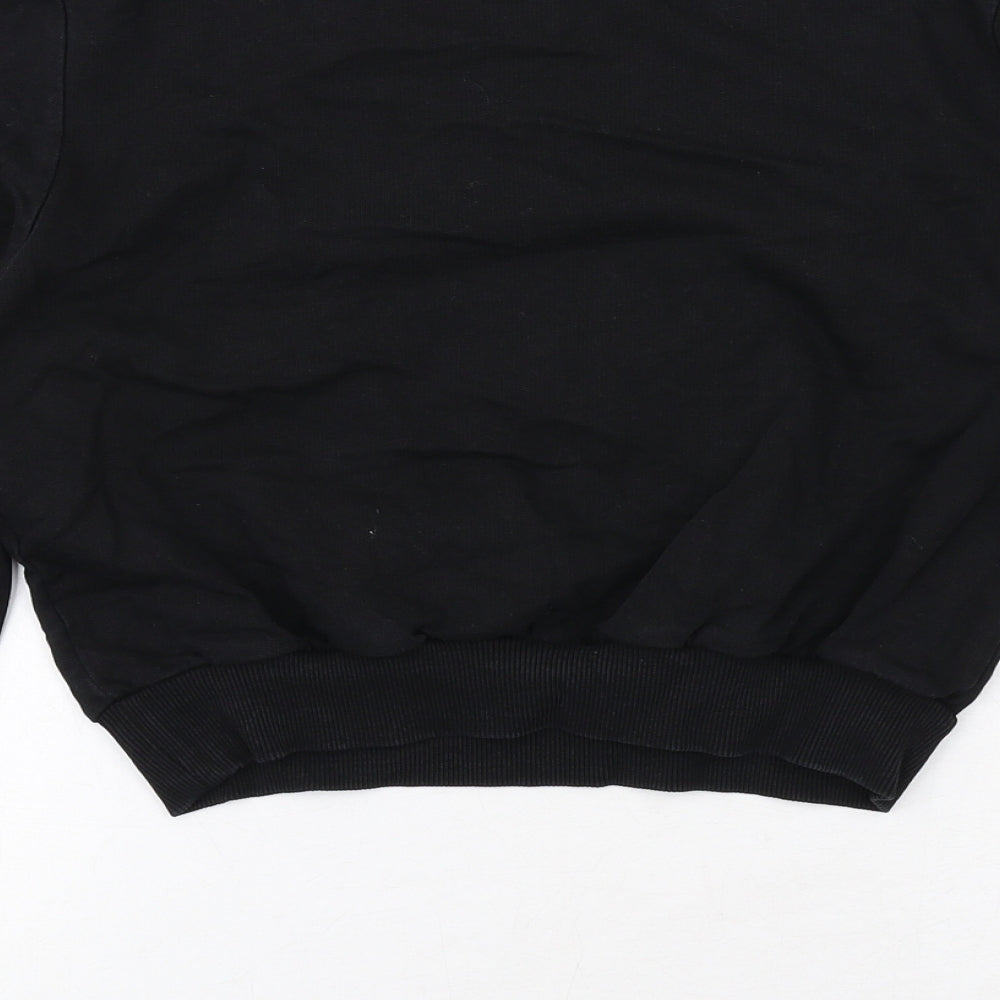 Brand and care label for ASOS women’s black cotton pullover sweatshirt, size UK 8, pullover