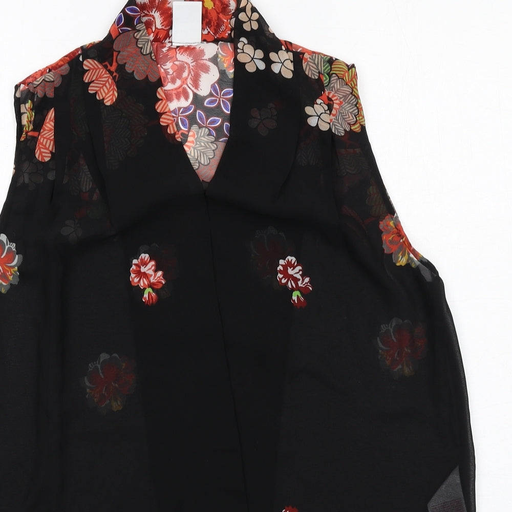 VERO MODA Womens Black Floral Polyester Basic Tank Size M V-Neck