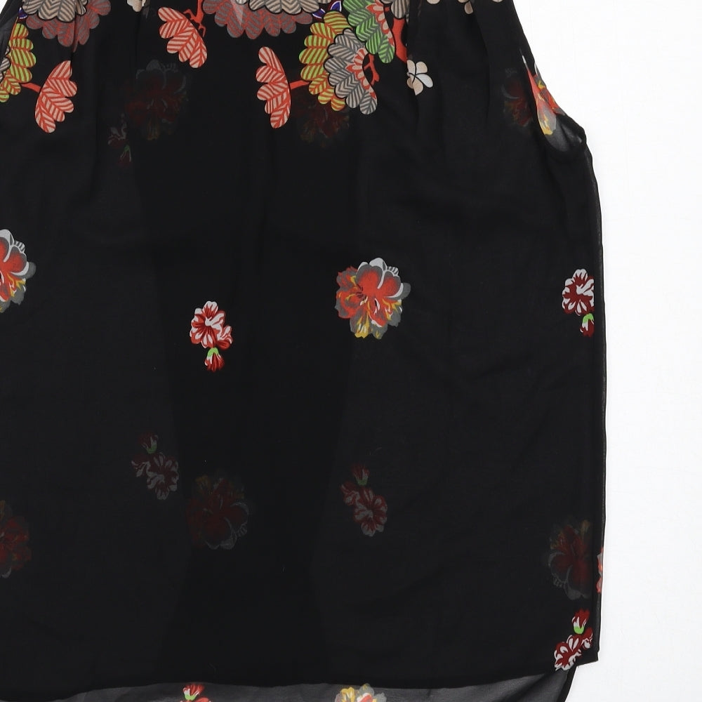 VERO MODA Womens Black Floral Polyester Basic Tank Size M V-Neck