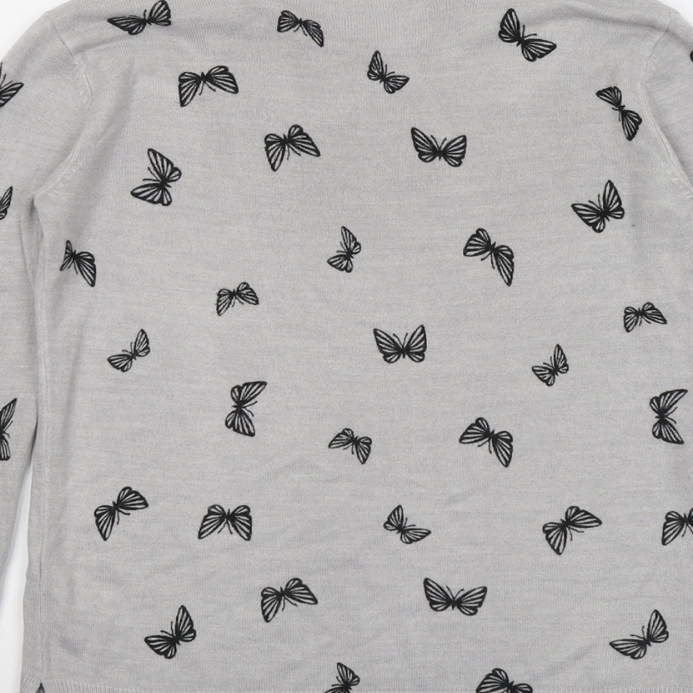 Marks and Spencer Womens Grey Round Neck Geometric Acrylic Pullover Jumper Size 10 - Butterfly