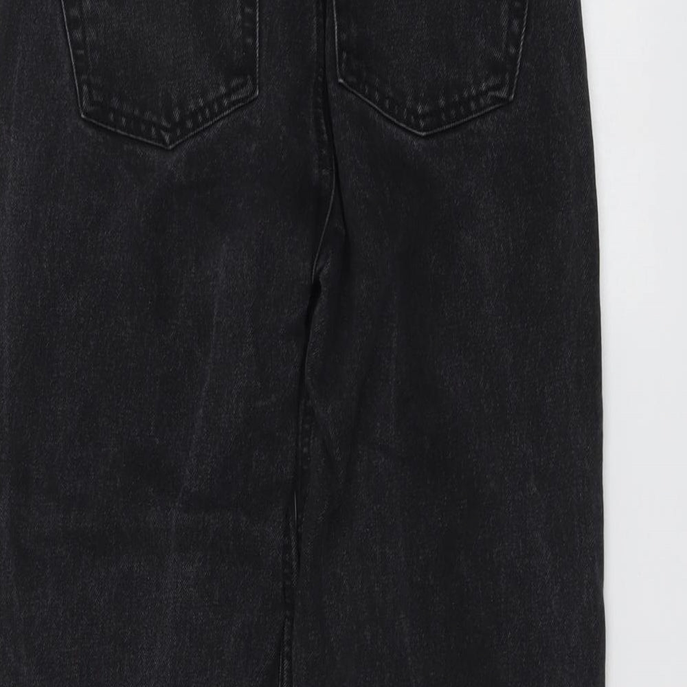 Brand and care label for Denim & Co. women’s black cotton straight jeans, size UK 6, 23-inch leg regular button
