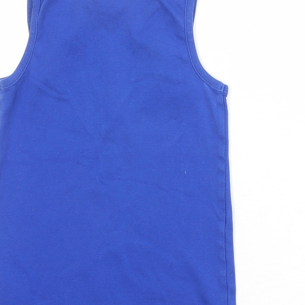 Marks and Spencer Boys Blue 100% Cotton Basic Tank Size 7-8 Years Round Neck Pullover