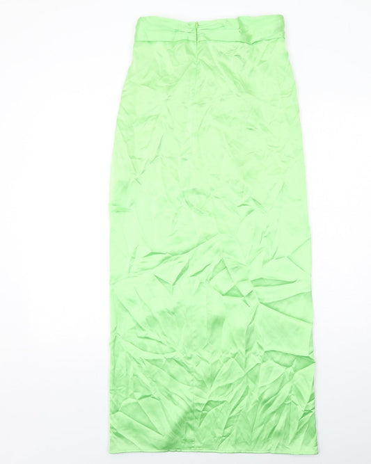 Zara Womens Green Polyester Maxi Skirt Size S Zip