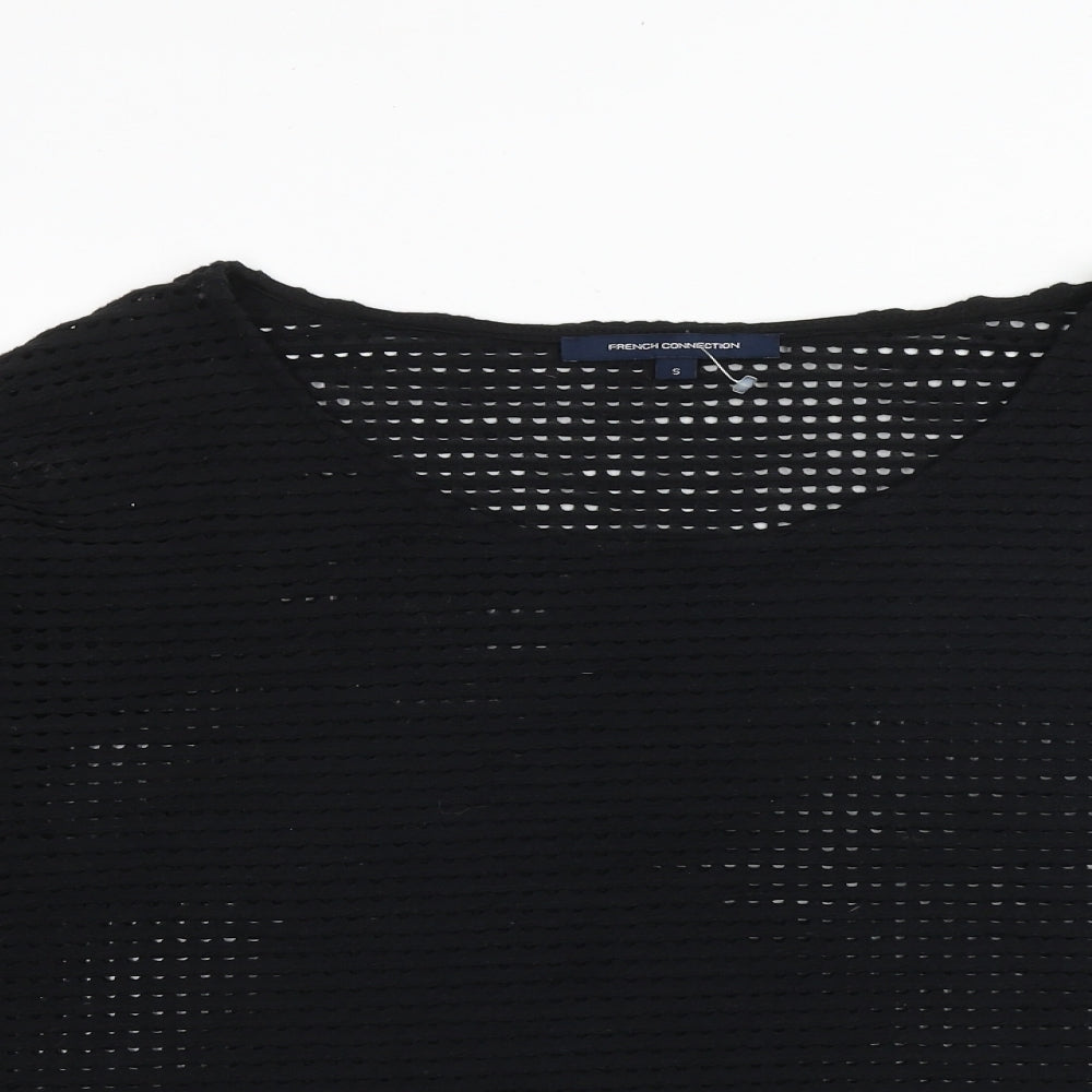 French Connection Womens Black Polyester Basic Blouse Size S Boat Neck