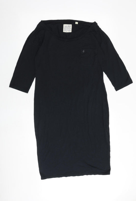 Jack Wills Womens Black Cotton Shift Size 10 Round Neck Pullover