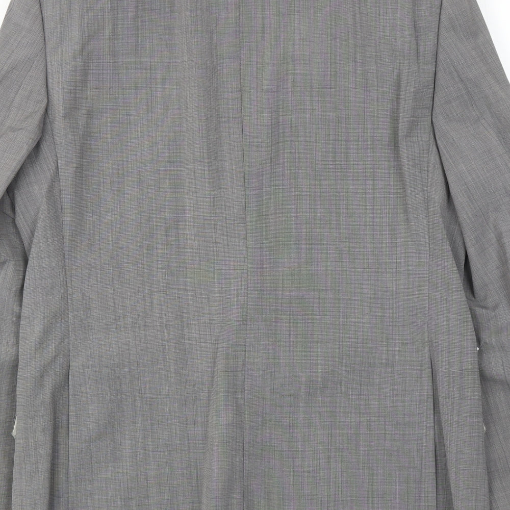 Brand and care label for French Connection men’s grey wool jacket suit jacket, size 38, regular
