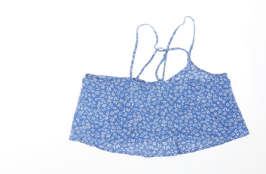 Hollister Womens Blue Floral Viscose Cropped Tank Size M Round Neck