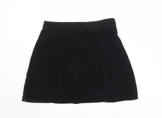 Denim & Co. Womens Black Cotton A-Line Skirt Size 8 Button