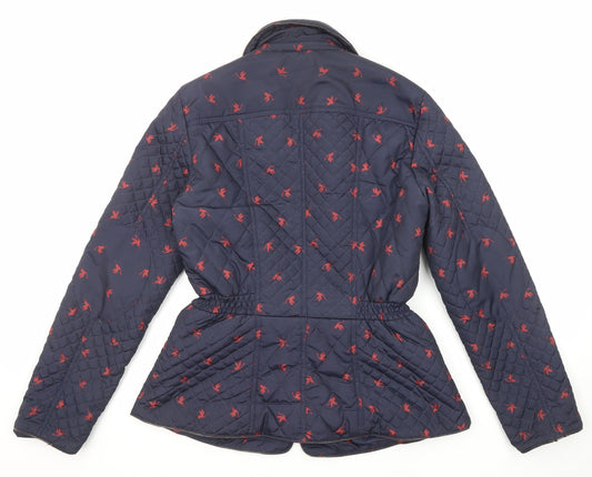 Monsoon Womens Blue Geometric Quilted Jacket Size 12 Snap