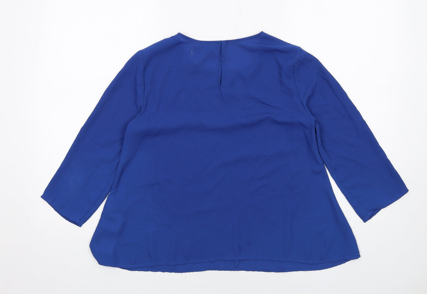 Pull&Bear Womens Blue Polyester Basic Blouse Size S Round Neck