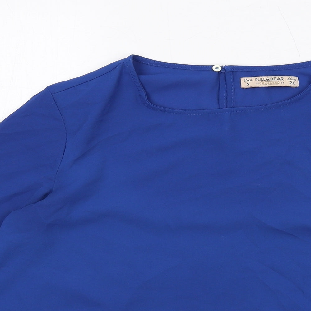 Pull&Bear Womens Blue Polyester Basic Blouse Size S Round Neck