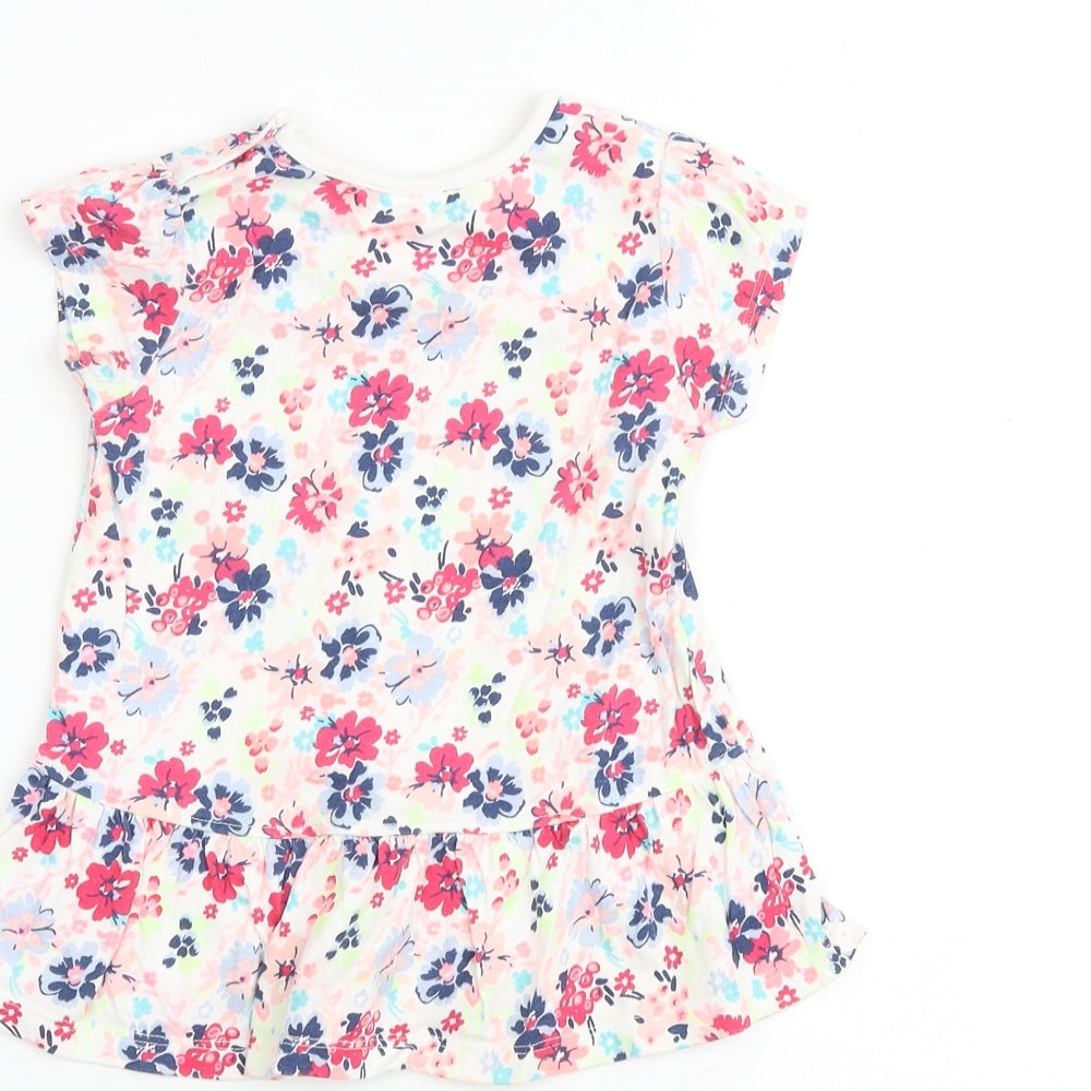 Brand and care label for Next Baby Multicoloured Floral 100% Cotton T-Shirt Dress, size 12-18, Months Crew Neck Snap