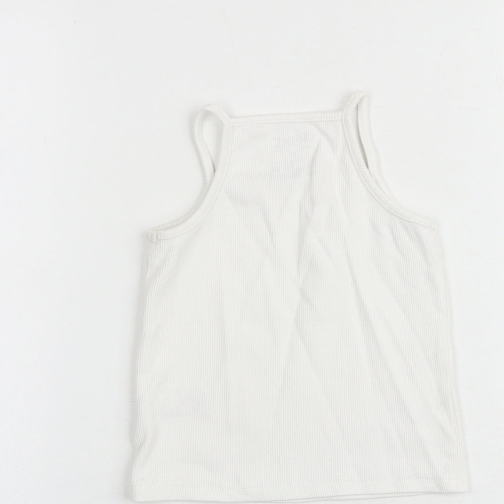 NEXT Girls White Cotton Basic Tank Size 4 Years Square Neck Pullover