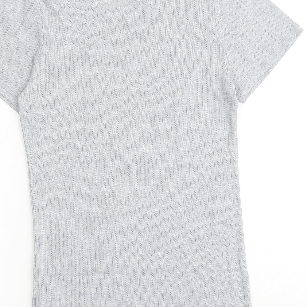 Marks and Spencer Womens Grey Polyester Basic T-Shirt Size 14 Round Neck - Lace Trim