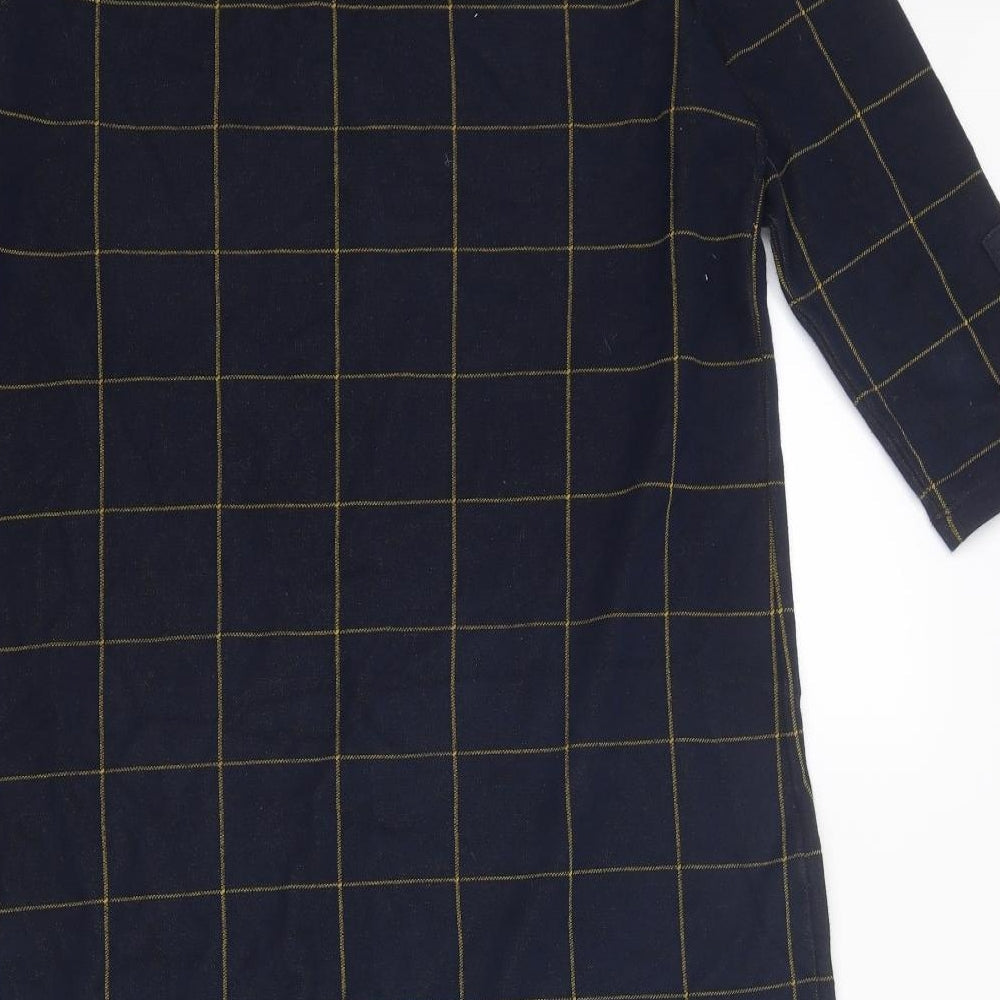 Marks and Spencer Womens Blue Check Cotton A-Line Size 14 Square Neck Pullover