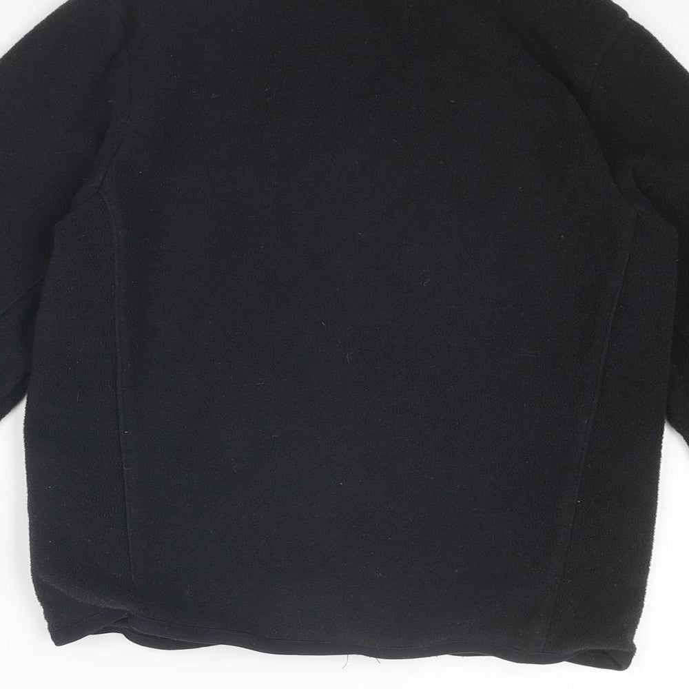 Brand and care label for Quechua boys’ black jacket, size 8, years zip