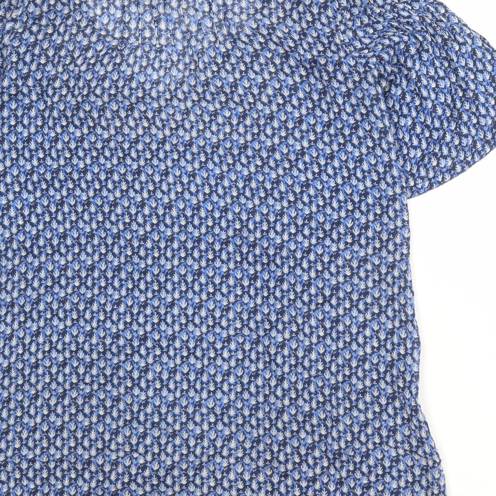 H&M Womens Blue Geometric 100% Cotton Basic T-Shirt Size 10 Boat Neck