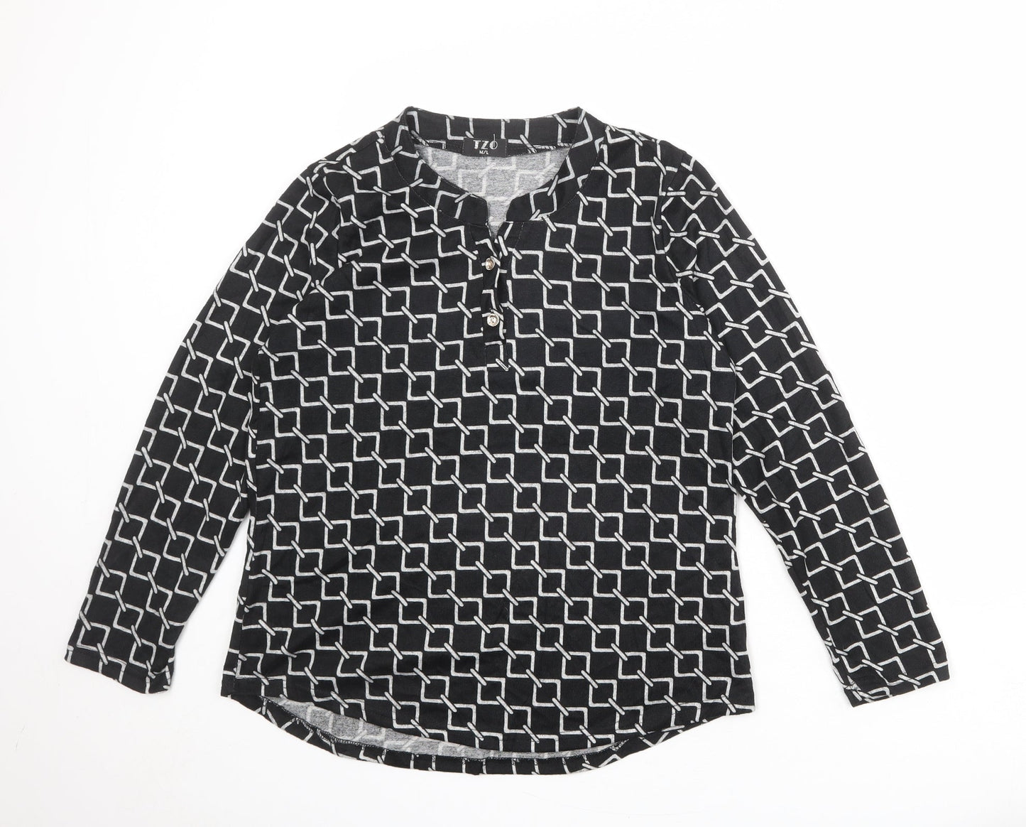 TZO Womens Black Geometric Cotton Basic Blouse Size M Round Neck - Size M-L