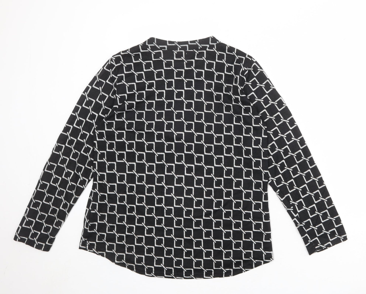 TZO Womens Black Geometric Cotton Basic Blouse Size M Round Neck - Size M-L