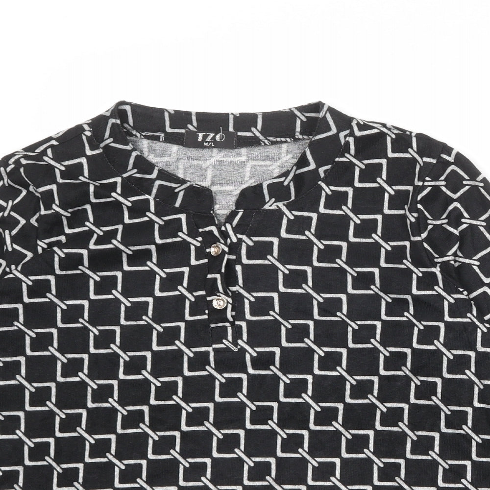 TZO Womens Black Geometric Cotton Basic Blouse Size M Round Neck - Size M-L