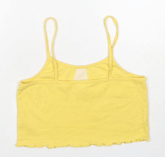 River Island Girls Yellow Cotton Cropped Tank Size 13-14 Years Round Neck Pullover - Love