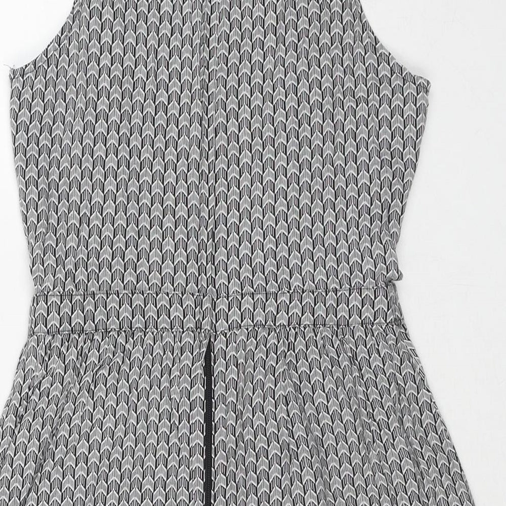 Divided by H&M Womens Black Geometric Viscose Tank Dress Size 10 Round Neck Zip