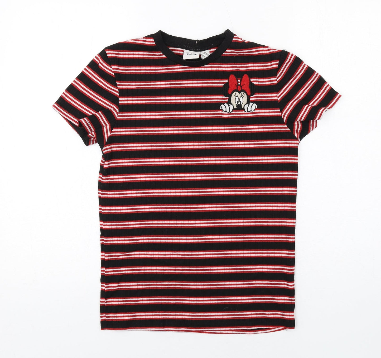 Disney Womens Black Striped Polyester Basic T-Shirt Size XS Crew Neck - Minnie Mouse