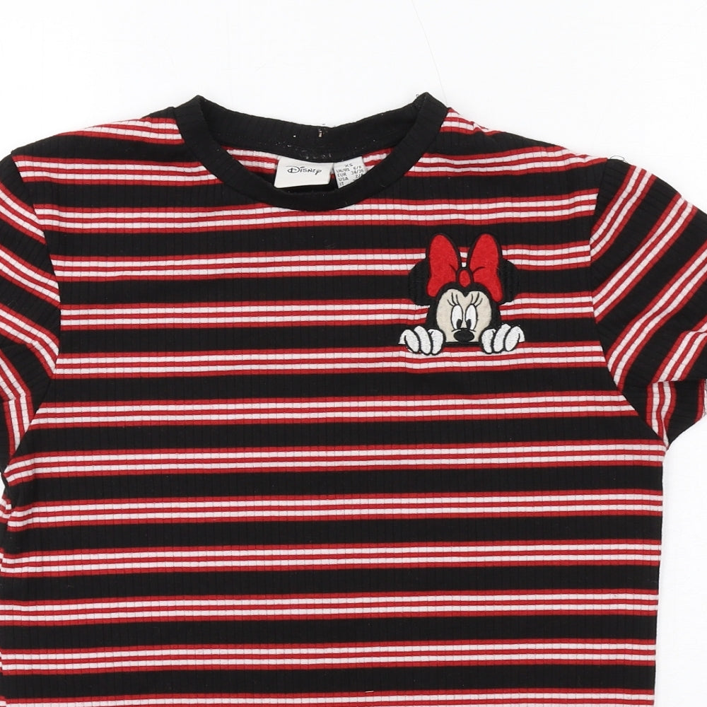 Disney Womens Black Striped Polyester Basic T-Shirt Size XS Crew Neck - Minnie Mouse
