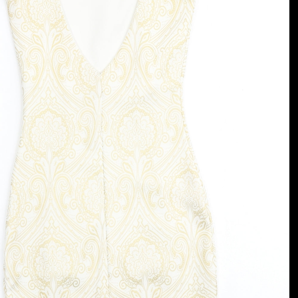 Jane Norman Womens Gold Geometric Polyester Shift Size 8 Round Neck Pullover