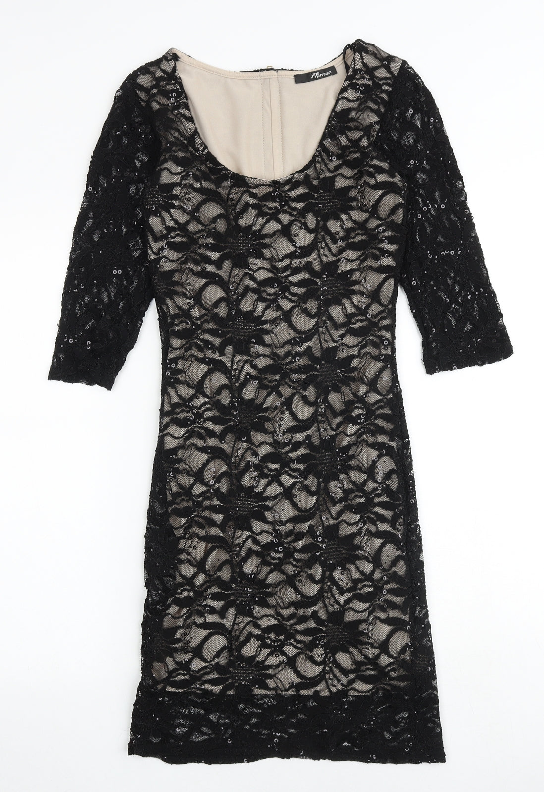Jane Norman Womens Black Geometric Nylon Shift Size 8 Scoop Neck Zip