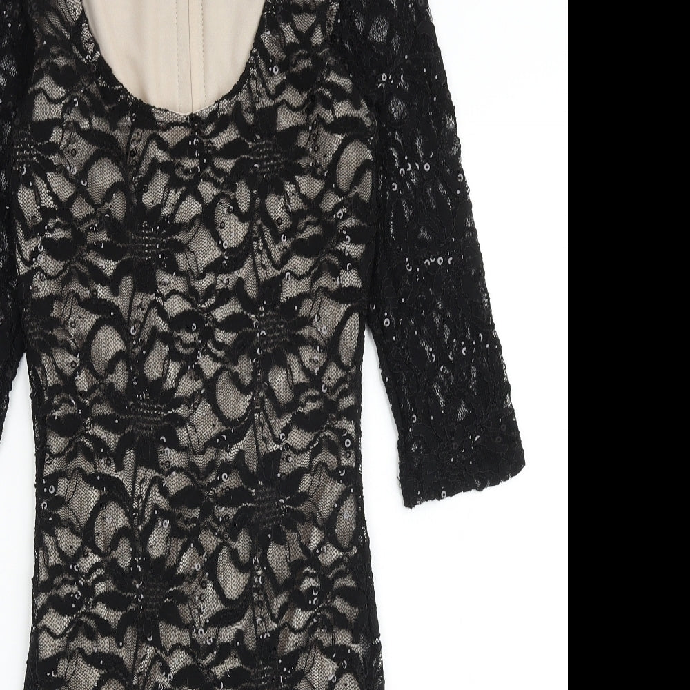 Jane Norman Womens Black Geometric Nylon Shift Size 8 Scoop Neck Zip