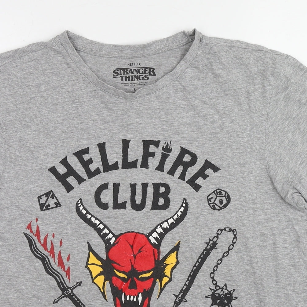 Stranger Things Womens Grey Cotton Basic T-Shirt Size L Round Neck - Hellfire Club
