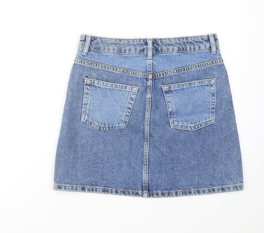 Topshop Womens Blue Cotton A-Line Skirt Size 10 Zip