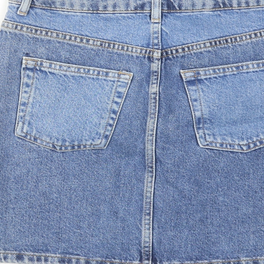 Topshop Womens Blue Cotton A-Line Skirt Size 10 Zip