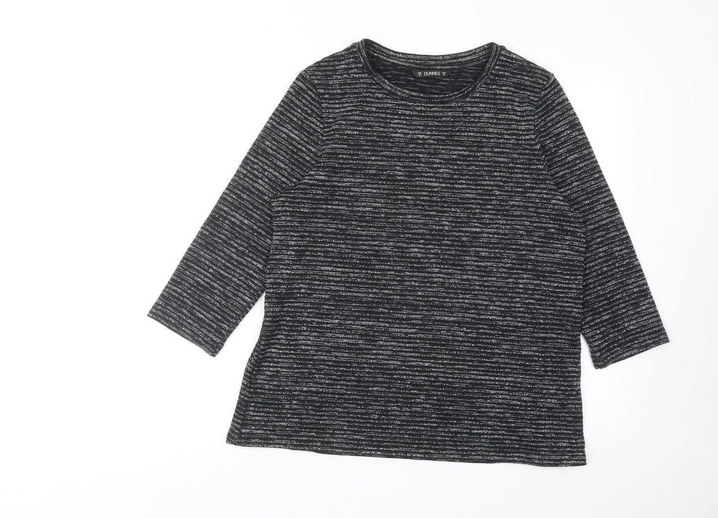 Dunnes Stores Womens Black Striped Polyester Basic Blouse Size M Round Neck