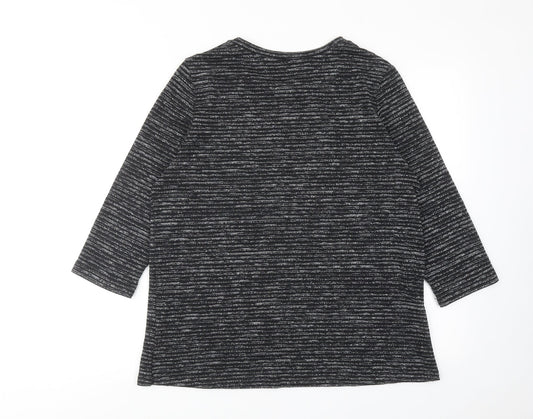 Dunnes Stores Womens Black Striped Polyester Basic Blouse Size M Round Neck