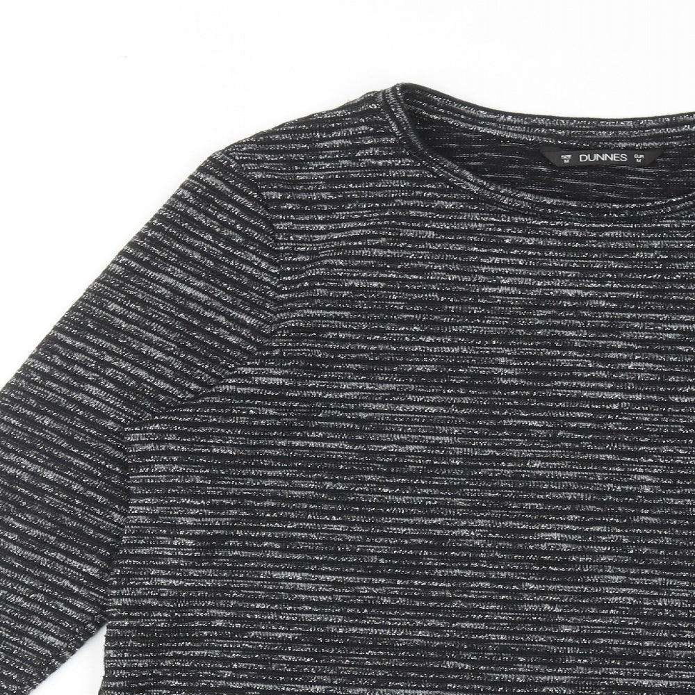 Dunnes Stores Womens Black Striped Polyester Basic Blouse Size M Round Neck