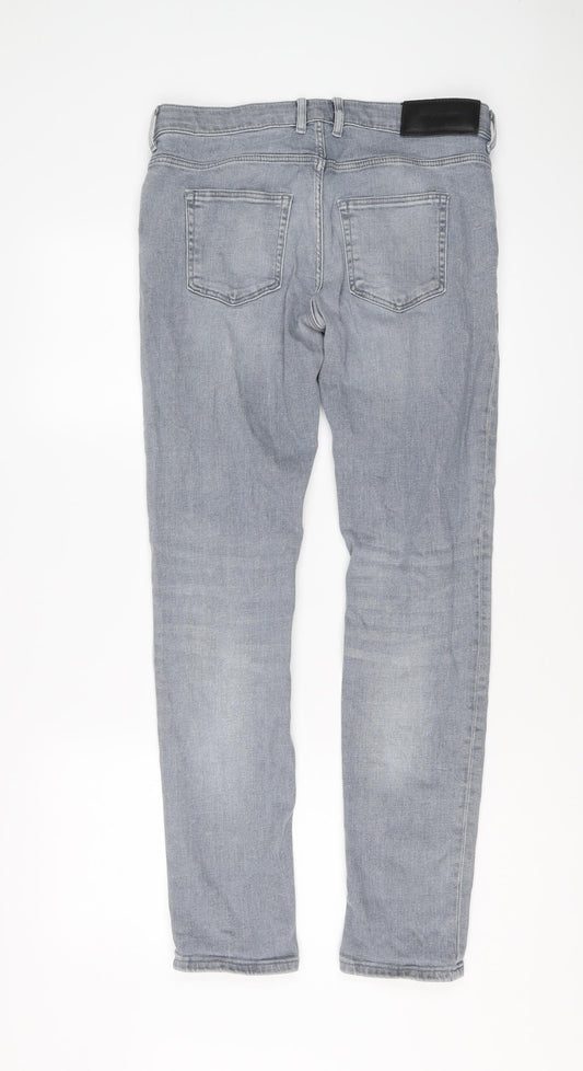 River Island Mens Blue Cotton Straight Jeans Size 30 in L32 in Regular Button