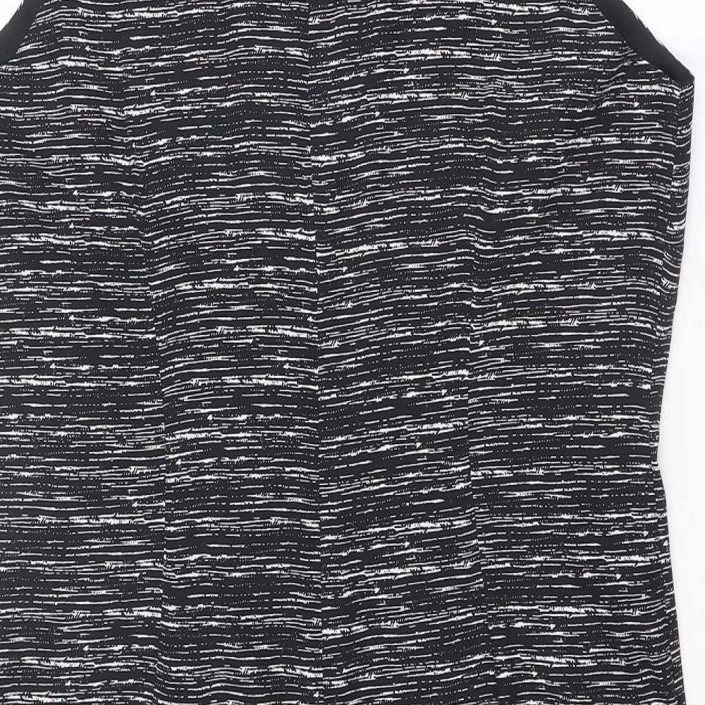 Brand and care label for Autograph women’s black geometric polyester mini, size UK 16, mock neck zip
